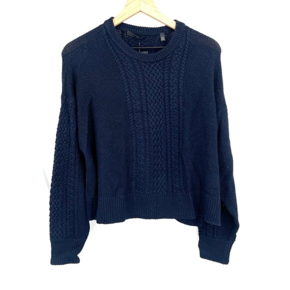 NEW‎ ATM Anthony Thomas Melillo navy blue wool blend cable knit boxy sweater M